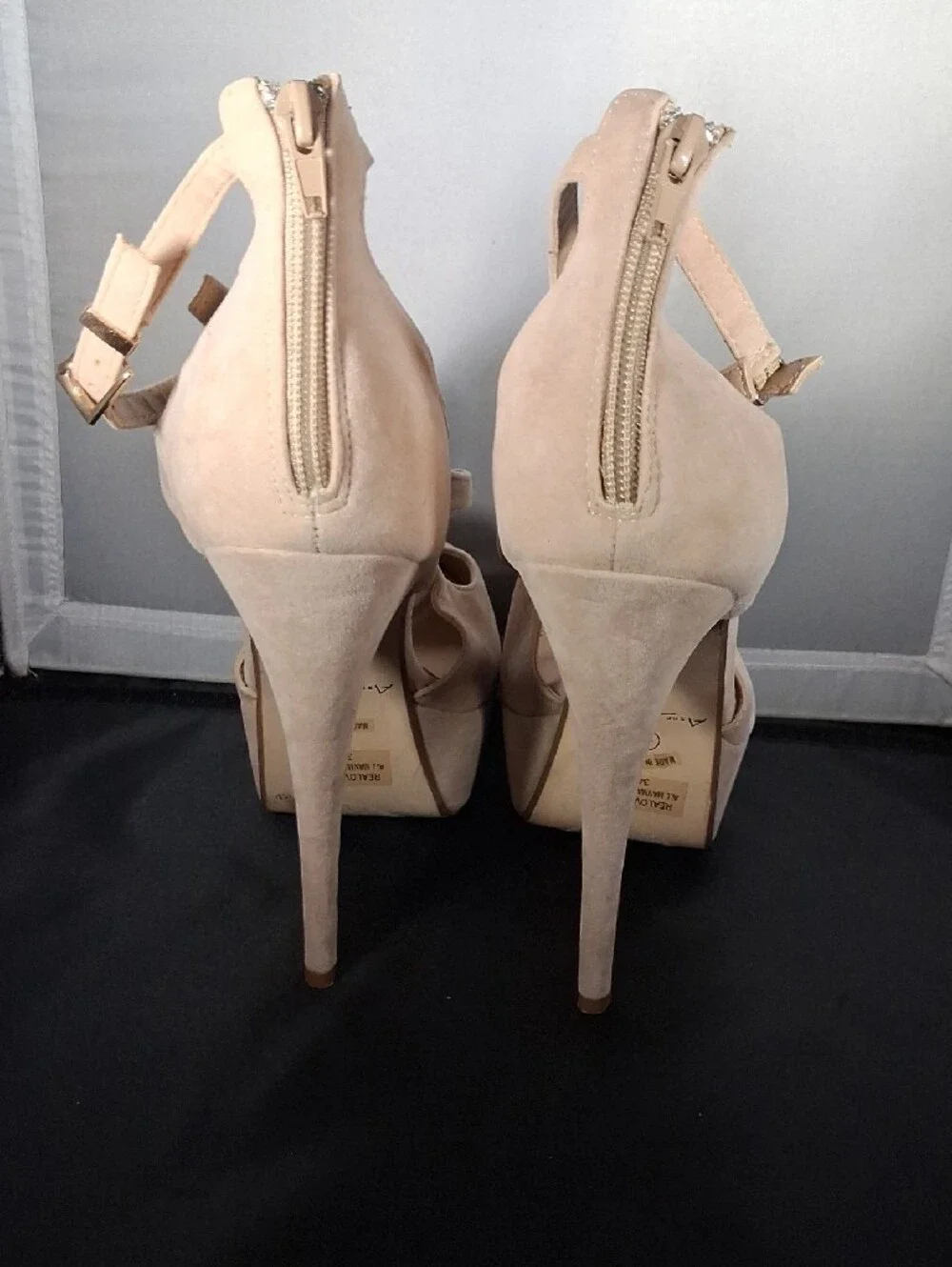 Anne Michelle Blush Nude Platform Crisscross Ankle-Strap Heels